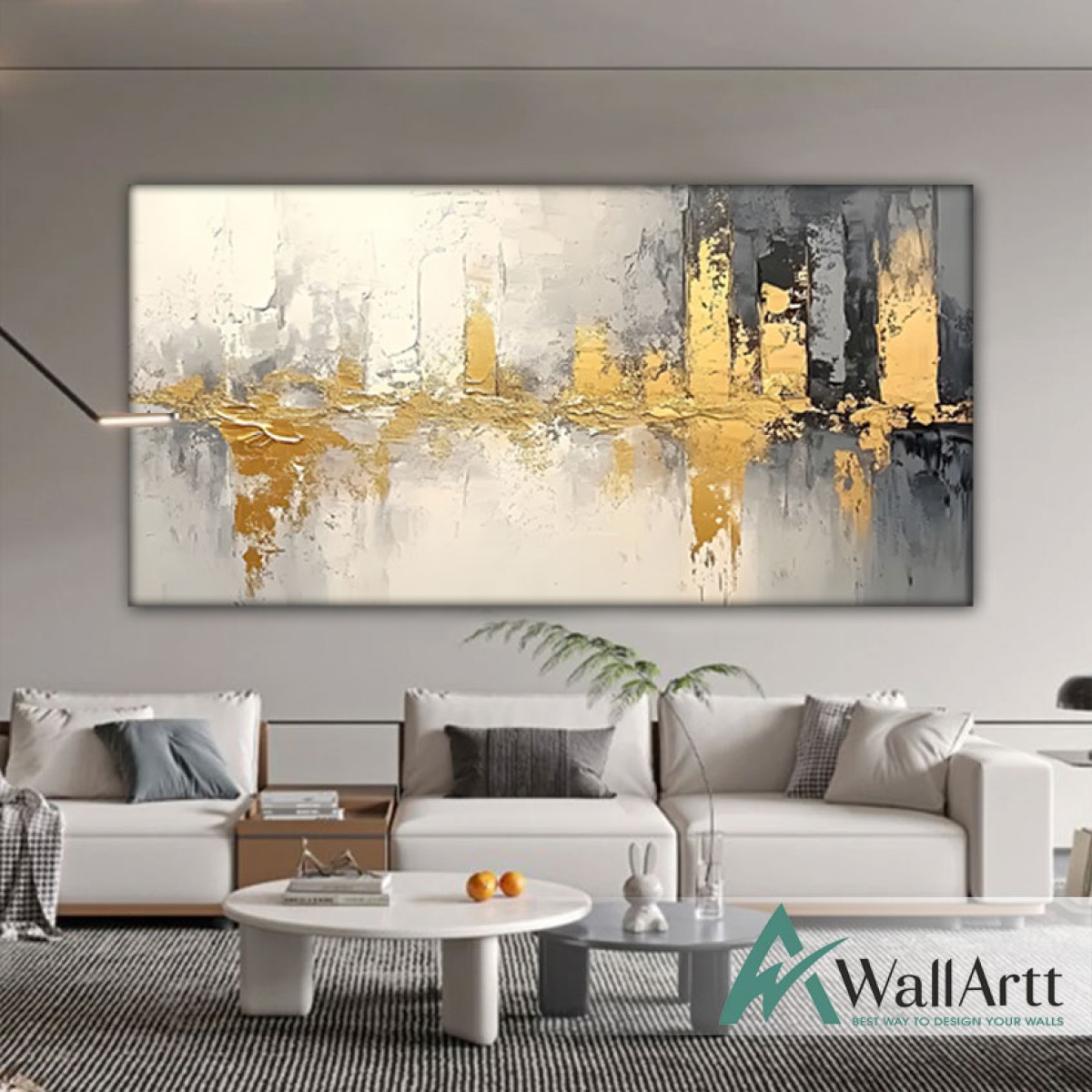 Abstract Gold Foil City 3D Heavy Textured Partial Oil Painting - Wall Art